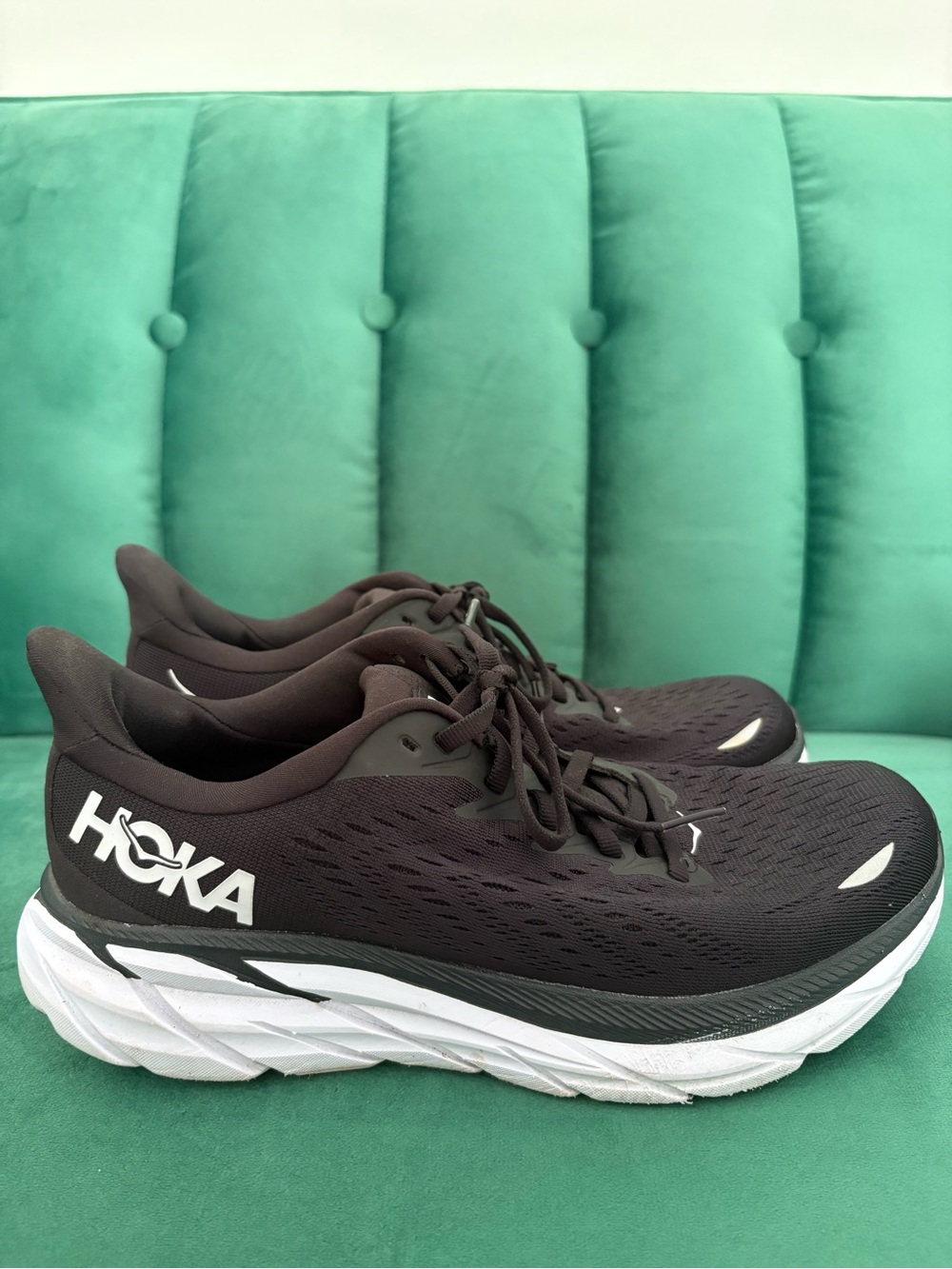 Hoka Women’s Black and White Plush-Cushion Running Sneakers - Picture 2 of 5
